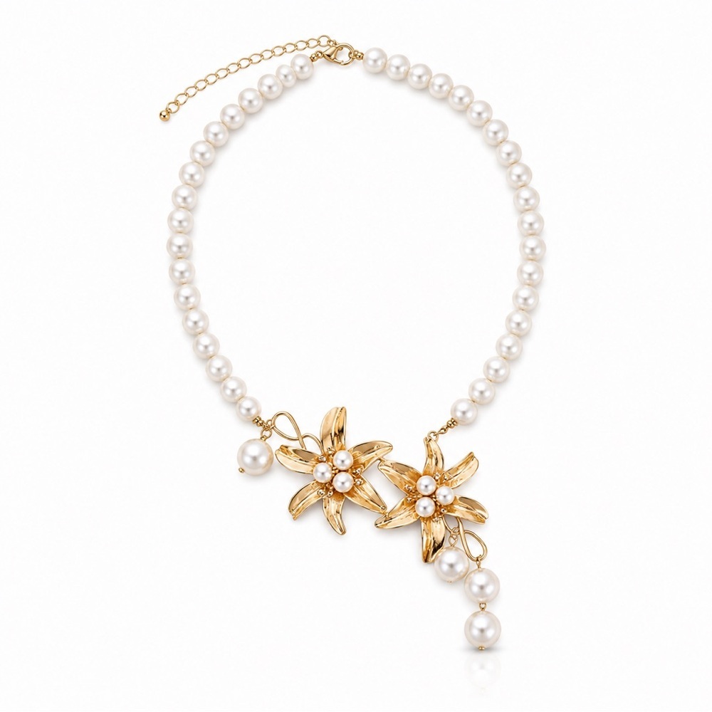 Pearl & Gold Floral Statement Necklace
